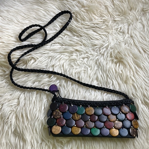 Vintage bohemian Crossbody smooth pebble stone dangle encrusted bag multi - Picture 3 of 6